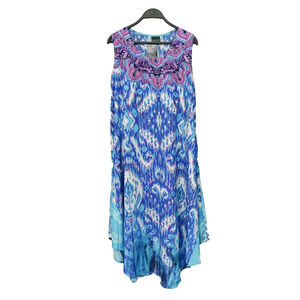 Sakkas Women's One Size Beach Colorful Blue White Dress Top Cover up Rhinestone